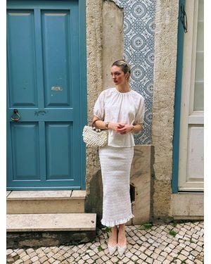 Amy Lynn Chelsea Cotton Ivory Maxi Skirt - Blue