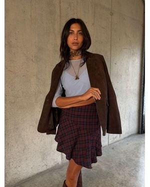 Never Fully Dressed Check Asymetric Mini Skirt - Brown