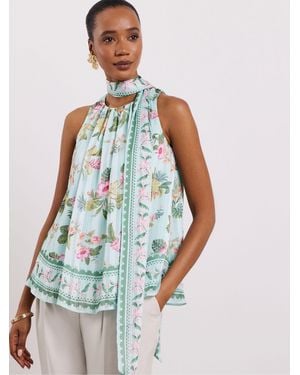 Joanna Hope Halter Neck Drape Blouse - Blue