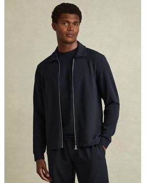 Reiss Hudson Textured Zip-Through Overshirt - Blue