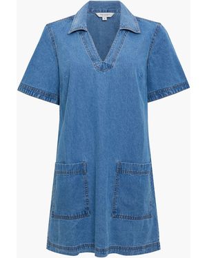 French Connection Archie Denim Patch Pocket Back Pleat Mini Dress - Blue