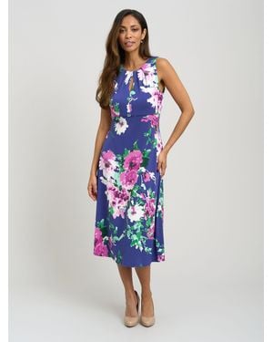 Gina Bacconi Mary Ann Sleeveless Keyhole Print Midi Dress - Blue