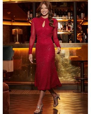 Sosandar Fit & Flare Sparkle Key Hole Detail Dress - Red