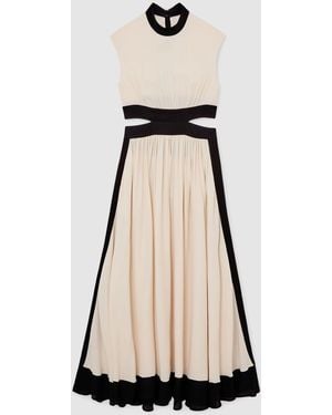 Reiss Keely - Ivory/black Cut-out Waist Contrasting Maxi Dress, Us 10 - Natural
