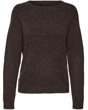 Vero Moda Dark Round Neck Soft Touch Cozy Knitted Sweater - Brown