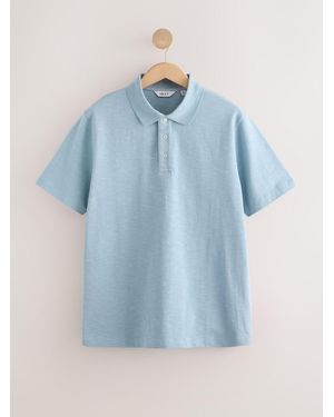 Next 100% Cotton Short Sleeve Slub Polo Shirt - Blue