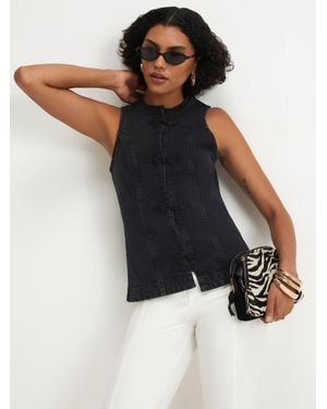River Island Stretch Denim Sleeveless Waistcoat - Blue