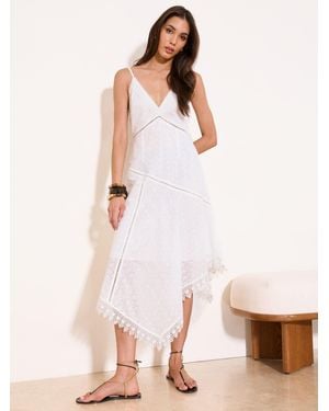 Lipsy Petite Broderie Detail Strappy V Neck Hanky Hem Midi Dress - White