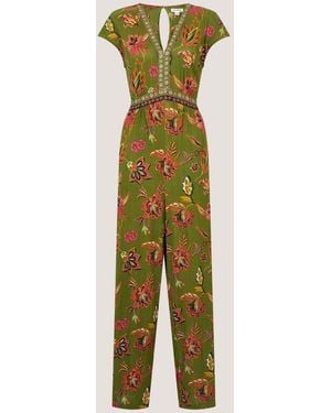 Monsoon Zainab Floral Jersey Wide Leg Jumpsuit - Green