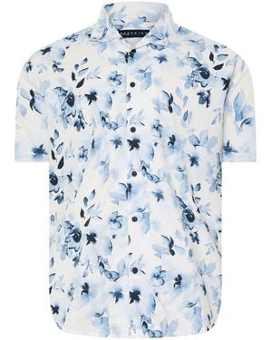 BadRhino Big & Tall Peached Short Sleeve Cuban Collar 100% Cotton Shirt - Blue