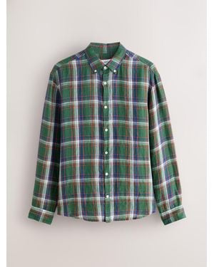 Next 100% Linen Check Long Sleeve Shirt - Green