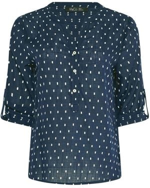 M Com Langarm-Dobby-Hemd Mit Gekerbtem Saum - Blau