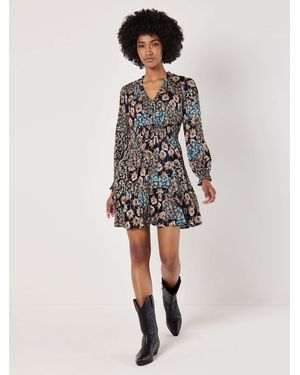 Apricot Patchwork Floral Ruffle Dress - White