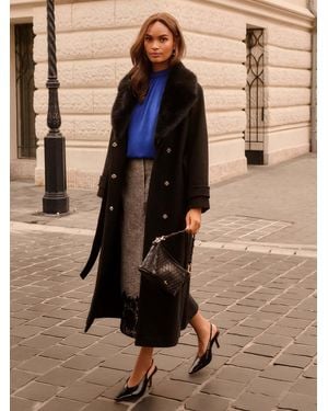 Love & Roses X Binky Fur Collared Wrap Coat - Natural