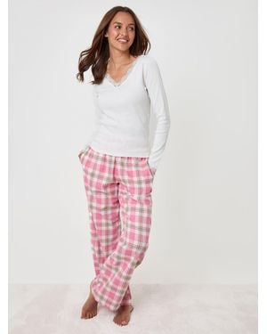 Threadbare Petite Cotton Long Sleeve Pajamas Set - Pink