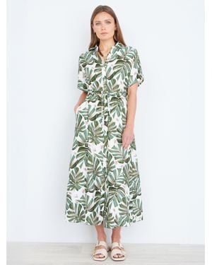 Yumi' Viscose Relaxed Boho Print Maxi Shirt Dress - White