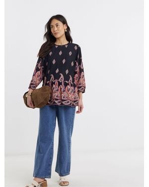 JD Williams Border Print Peplum Top - Blue