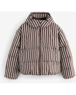 Roxy Stripe Diamond Forest Hooded Puffer Jacket - Brown