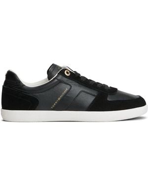 Tommy Hilfiger Leather Mixed Texture Enamel Flag Sneakers - Black