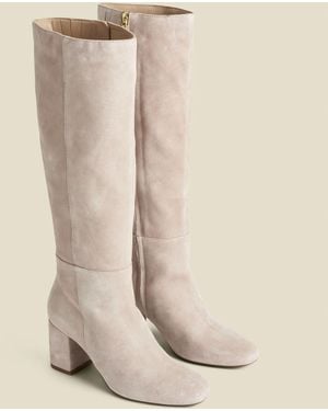 Sosandar Suede Block Heel Knee High Boots - Natural