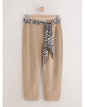 Next Stone Barrel Leg Scarf Belt Pants With Linen - Natural