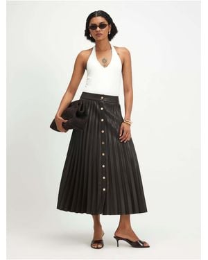 River Island Popper Front Pleated Midi Skirt - Black