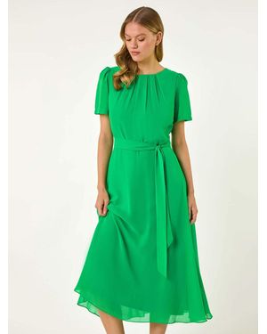 Roman Pleated Chiffon Midi Dress - Green
