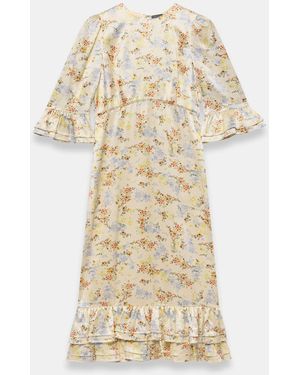 Mint Velvet Floral Print Satin Midi Dress - Natural