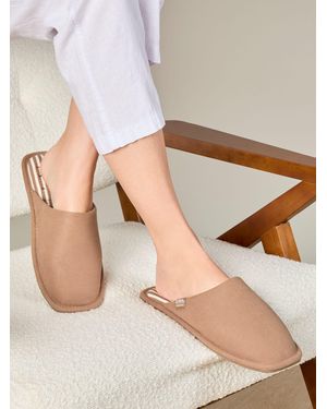 Totes Isotoner Square Toe Stripe Mule Slippers - Natural