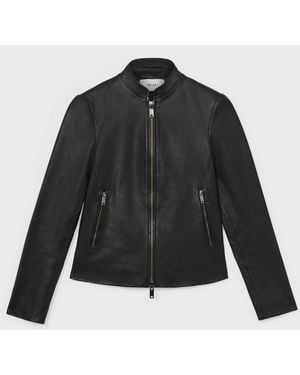 Reiss Allie - Black Petite Leather Collarless Biker Jacket, Us 12
