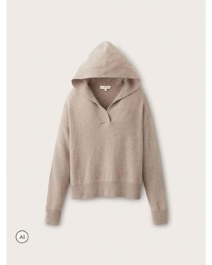 The White Company Cashmere Rib Detail Overlap Detail Hoodie - Natural