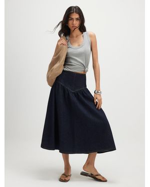 River Island Denim A-Line Midi Skirt - Blue