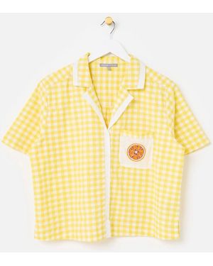 Oliver Bonas Gingham & Embroidered Short Sleeve Shirt - Metallic