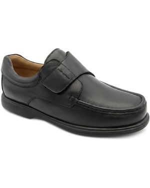 Pavers Wide Fit Smart Leather Adjustable Fasten Shoes - Black