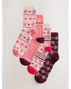 Next Berry/ Fairisle Pattern Christmas Ankle Socks 4 Pack - Pink