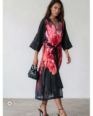Religion Fioana Kaftan Midi Maxi Tunic Occasion Dress With All Over Floral Print - Red