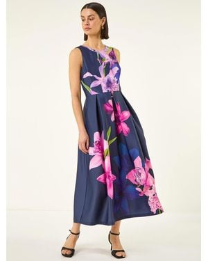 Roman Scuba Print Prom Dress - Blue