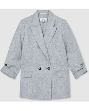 Reiss Nolah Linen-Blend Textured Double-Breasted Blazer - Blue