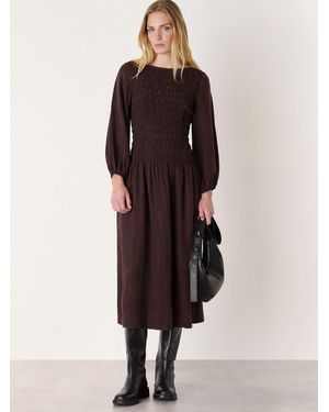 Whistles Checked Shirred Dress - Brown