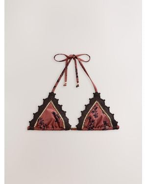 Next Floral Crochet Beaded Triangle Bikini Top - Natural