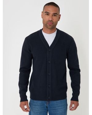 Threadbare Zig Zag Knit V-Neck Cardigan - Blue