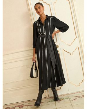 Love & Roses Contrast Midi Shirt Dress - Natural