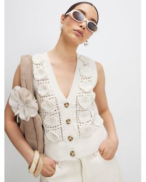 River Island Sleeveless 3D Flower Crochet Waistcoat - Natural
