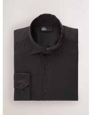 Next Regular Fit Satin Long Sleeve Shirt - Black