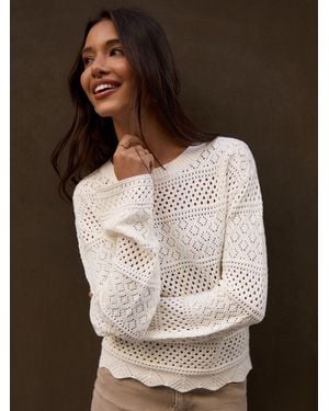 Threadbare Pointelle Crochet Knit Jumper - Brown