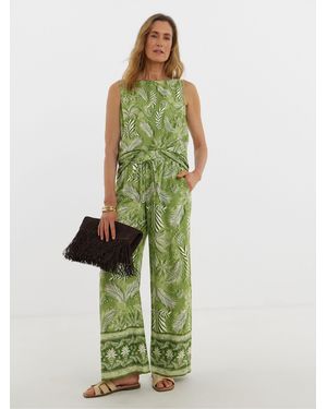 JD Williams Print Linen Mix Wide Leg Pants - Green