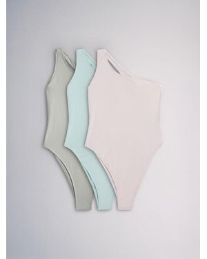 The Set One Shoulder Swimsuits 3 Pack Pastel/Sage/Pale - White