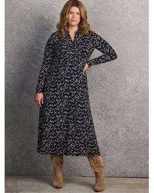 Live Unlimited Ditsy Print Gathered Shirt Dress - Gray