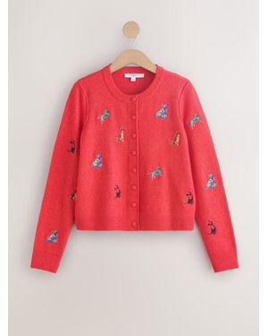 Next Embroidered Dogs Supersoft Crew Neck Long Sleeve Cardigan