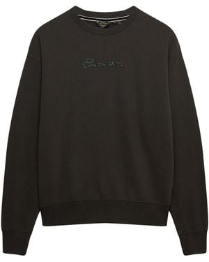 Superdry Script Brand Loose Crew Neck Sweat Top - Black